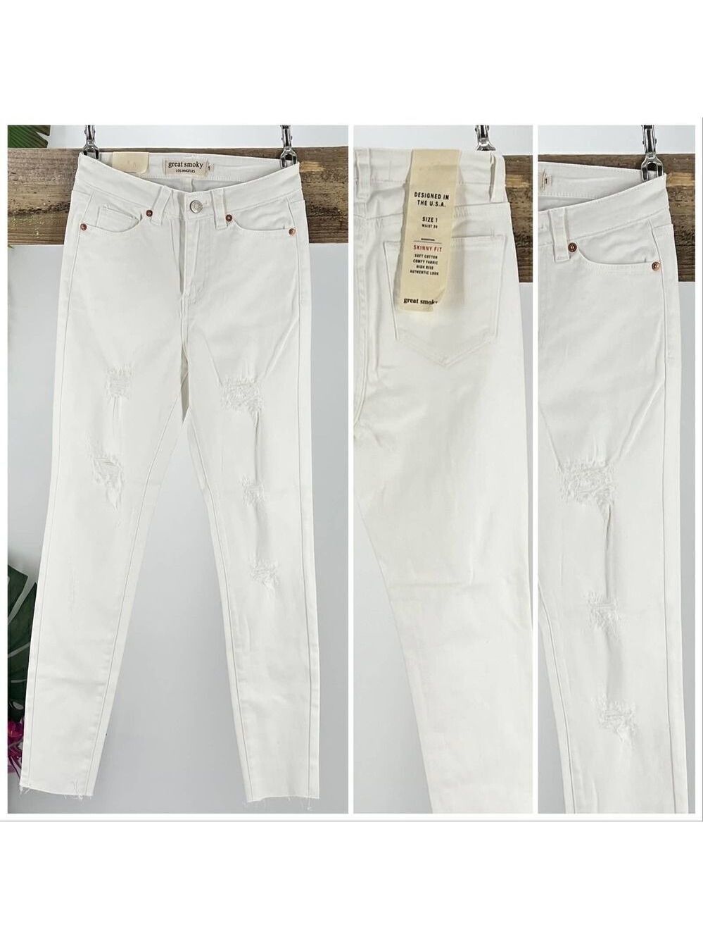 Great Smoky White Denim Junior Size 1 Skinny Distressed High Waist